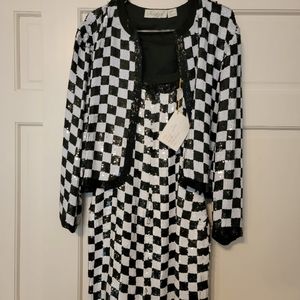 Vintage Women's Nagpal Checker Sequin Dress with Coat